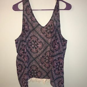 Bandana print lace back tank top